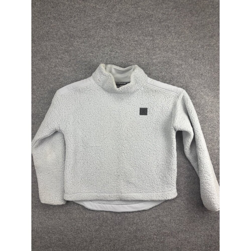 Under Armour Fleece Pullover Women's‎ M Gray Loose Sherpa Mock Neck Sweatshirt